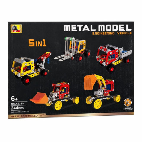 Metal Model Engineering Vehicle 5-in-1 Assembly Set, 244 Pieces